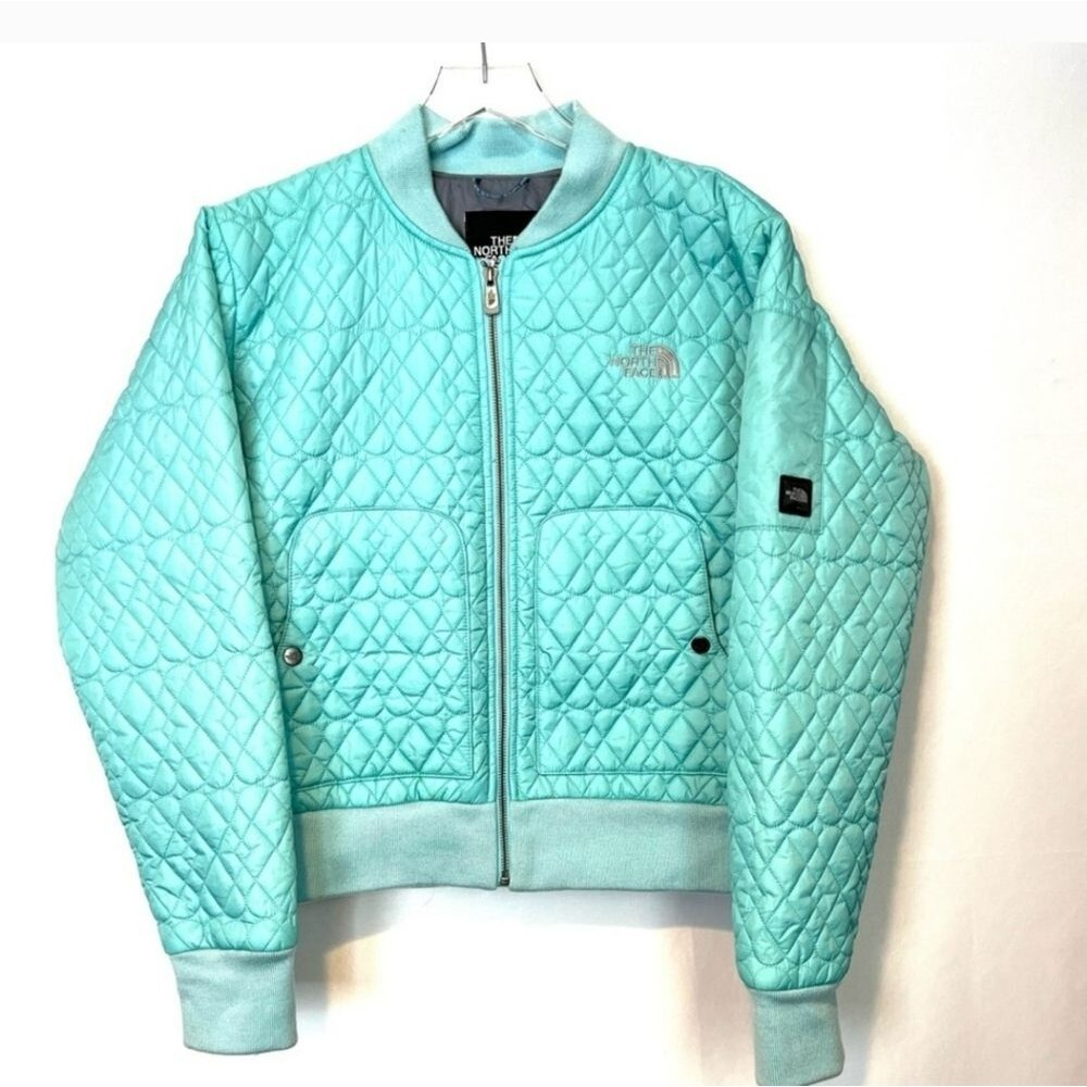 The North Face zip quilted bomber jacket light blue XL